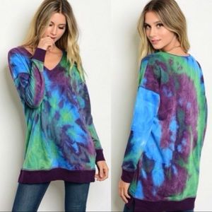 Plum Tie Dye V-Neck Sweatshirt